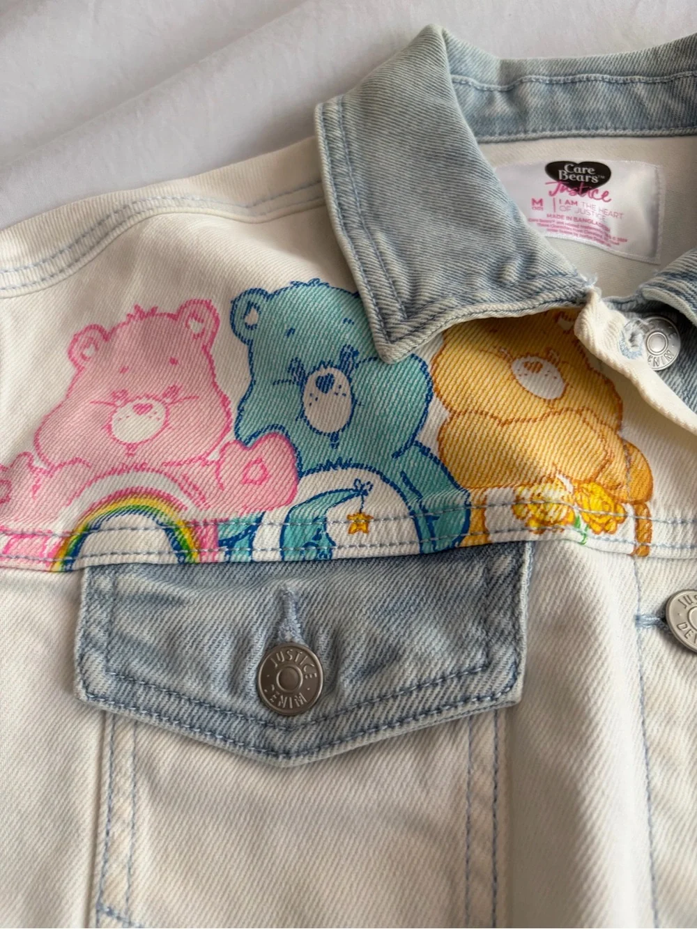 Justice Y2K Blue Denim Jacket (M)  & Jeans (size 8)with Pink Bear Patches NWT